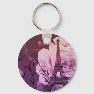 Llavero Torre Eiffel femenina floral púrpura elegante de