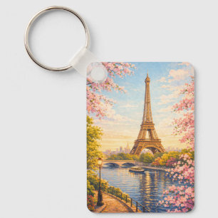 Llavero Torre Eiffel París Francia Flor de Cerezo Vintage
