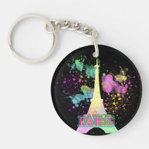 Llavero Torre Eiffel París Pintura Arcoiris Explosión en P