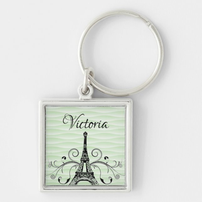 Llavero Torre Eiffel Verde Flourish Square Keychain (Frente)