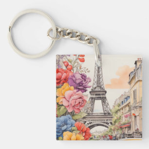 Llavero Torre Eiffel y bonitas flores 1