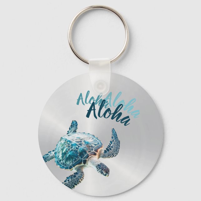 Llavero Tortuga 3D Aloha Plata (Anverso)