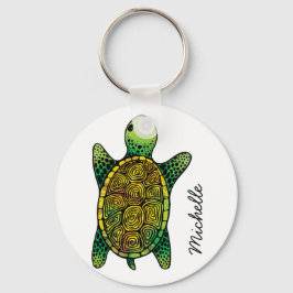 Llavero Tortuga con tinta de color de agua verde