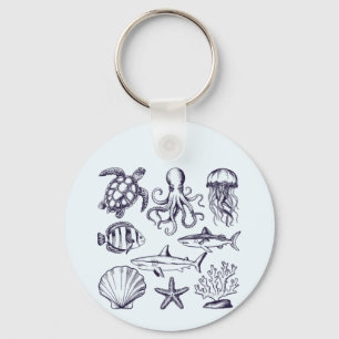 Llavero Tortuga de playa de verano Pescado Octopus de tibu