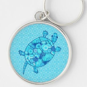 Llavero Tortuga del remolino del fractal - cobalto y