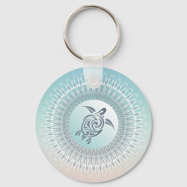Llavero Tortuga Estilo Playa y Mandala Marítimo (Anverso)