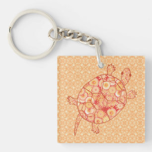 Llavero Tortuga giratoria fractal - tonos de mandarina nar