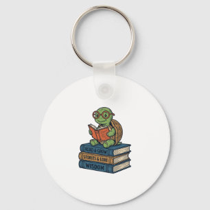 Llavero Tortuga Lectora Adorable en Libros Vector Vintage_