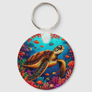 Llavero 🐢 Tortuga Marina Arrecife de Coral Para Regalo de
