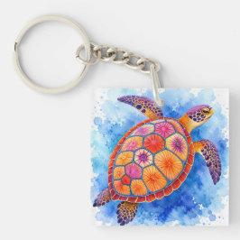 Llavero Tortuga Marina Colorida Bajo el Agua del Océano