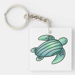 Llavero tortuga marina pintada con acuarela azul verde de 