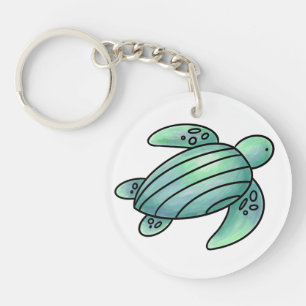 Llavero tortuga marina pintada con acuarela dibujo animado