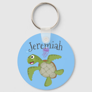 Llavero Tortuga marina verde suave feliz ilustracion perso