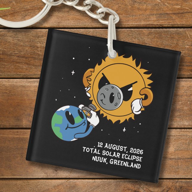 Llavero Total Solar Eclipse 2026 Greenland Photobomb (Change city, or other text, to personalize.  Matching items available)