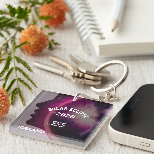 Llavero Total solar eclipse August 2026 text personalized (Frente Derecha)