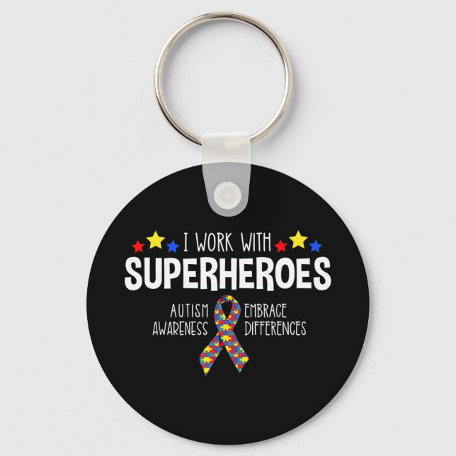 Llavero Trabajo Con Superhéroes - Conciencia del autismo - (Anverso)