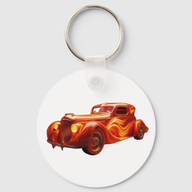Llavero Trabajo de "flamas" de Hot Rod de los años 30 (Anverso)