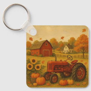 Llavero Tractor clásico de otoño feliz y granja