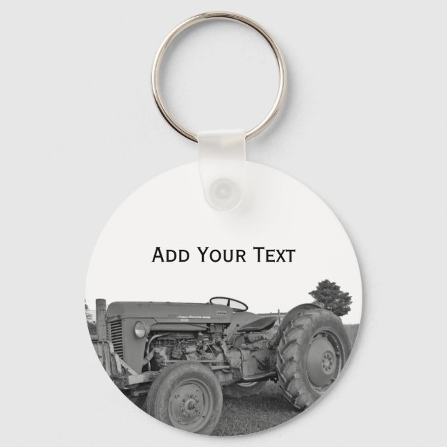 Llavero Tractor de antigüedades en Keychain blanco y negro (Anverso)