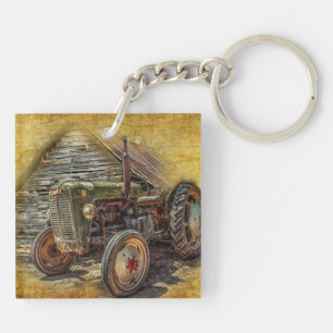 Llavero Tractor de granjas de cosecha de vintage Old Barn 