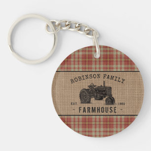 Llavero Tractor Red Plaid Burlap de la familia Farmhouse