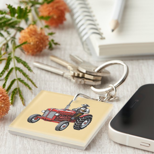 Llavero Tractor Rojo Vintage (Frente Derecha)