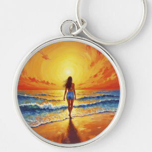 Llavero Tranquilo paseo en la costa atardecer océano arte