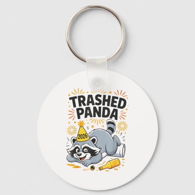 Llavero Trashed Panda New Year 2026 Funny Drunk Raccoon  (Anverso)