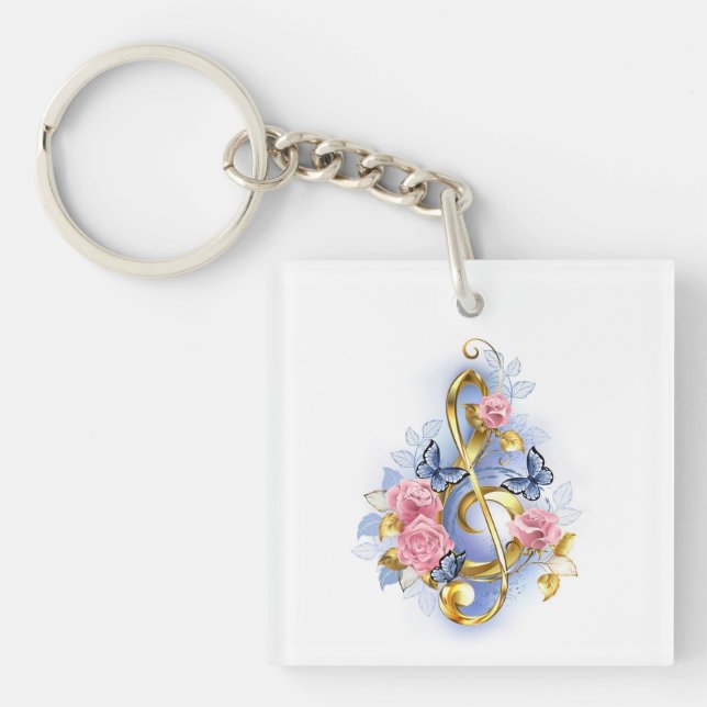 Llavero Treble arrecife con rosas rosas rosas rosas (Frente)