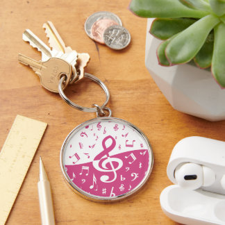 Llavero Treble Clef Wave Music Notes en rosa y blanco