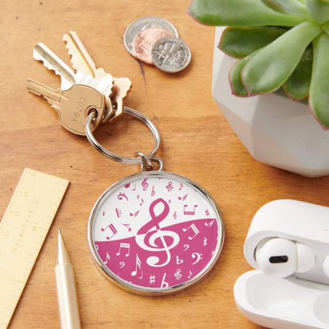 Llavero Treble Clef Wave Music Notes en rosa y blanco (Escritorio )