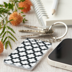 Llavero Trébol blanco y negro, Entramado, Quatrefoil