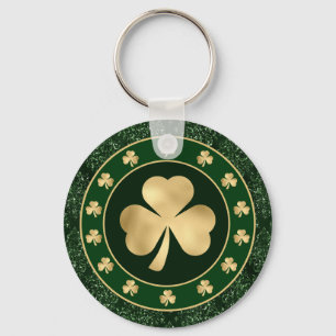 Llavero Trébol de Shamrock verde y dorado Día de San Patri