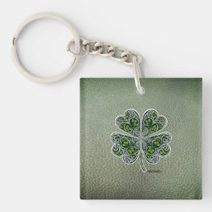 Llavero Trébol Shamrock Cuero Verde Día de San Patricio