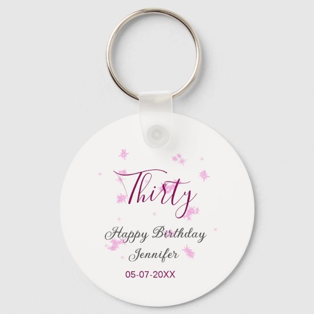Llavero Treinta años purpurina rosa estrellas negro 30 fec (Anverso)