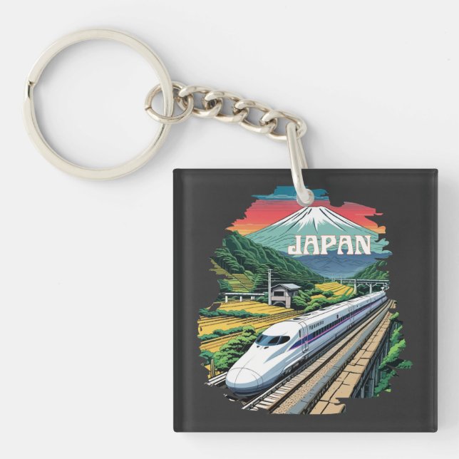 Llavero Tren de bala japonés y el Monte Fuji (Frente)