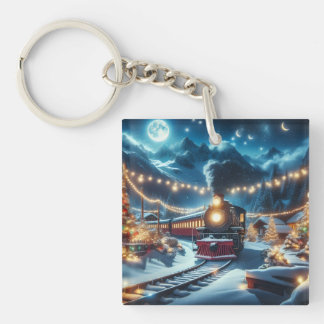 Llavero Tren de Navidad Mágico en Escena Invernal Nevada