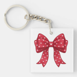 Llavero Trendy Coquette Red Ribbon Bow with White Hearts