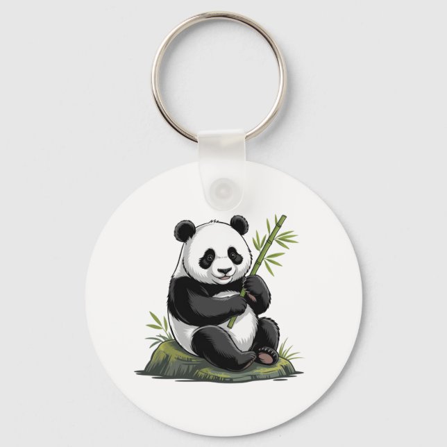 Llavero Trendy Cute Panda Bear With Greenery Bamboo (Anverso)