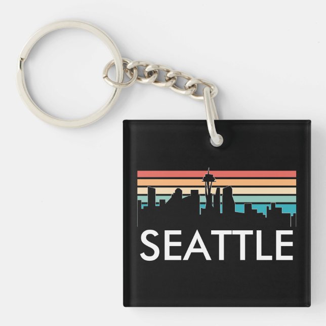 Llavero Trendy Seattle Washington Retro Sunset Skyline (Frente)
