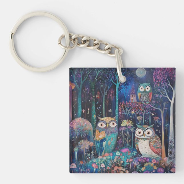 Llavero Tres búhos bajo la luna llena (Frente)