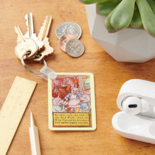 Llavero Tres cerditos cocinando lobo, cuento de hadas vint