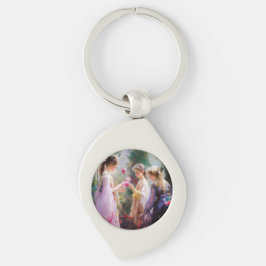 Llavero Tres chicas jugando en el jardín