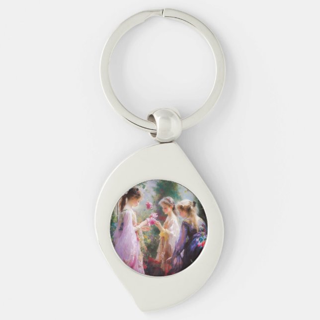 Llavero Tres chicas jugando en el jardín (Anverso)