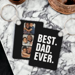 Llavero Tres fotos y texto personalizados<br><div class="desc">Diseñe su propia cadena de claves personalizada,  perfecta para el Día del Padre con el mejor padre de la historia,  o cámbiela para satisfacer sus necesidades - añada su propia foto y texto a esta idea de regalo única</div>
