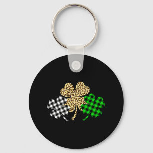 Llavero Tres Shamrocks Leopardo de búfalo Plaid St Patrick