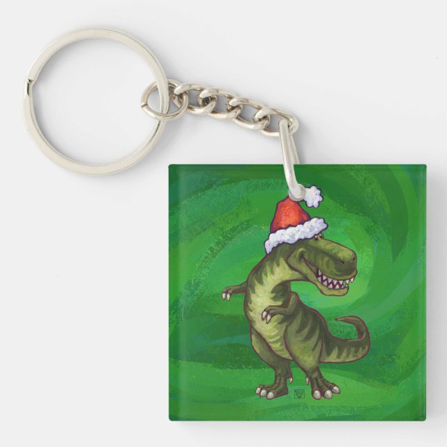 Llavero TRex en Santa Hat en Green (Frente)