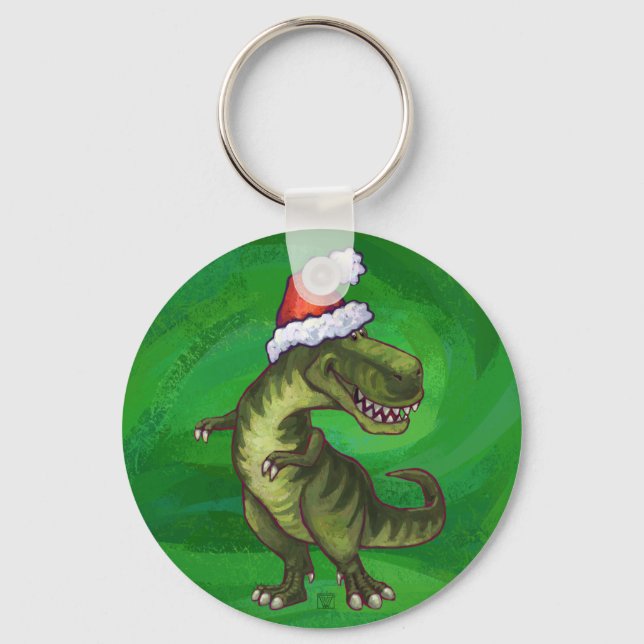 Llavero TRex en Santa Hat en Green (Anverso)