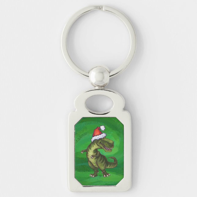 Llavero TRex en Santa Hat en Green (Anverso)