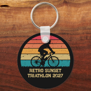 Llavero Triatlón personalizado de ciclismo retro atardecer